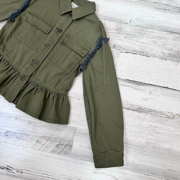 Matilda Jane Girls Varsity Jacket 8 Olive Patchwork Moments With You Ruffle Fall - Picture 4 of 9